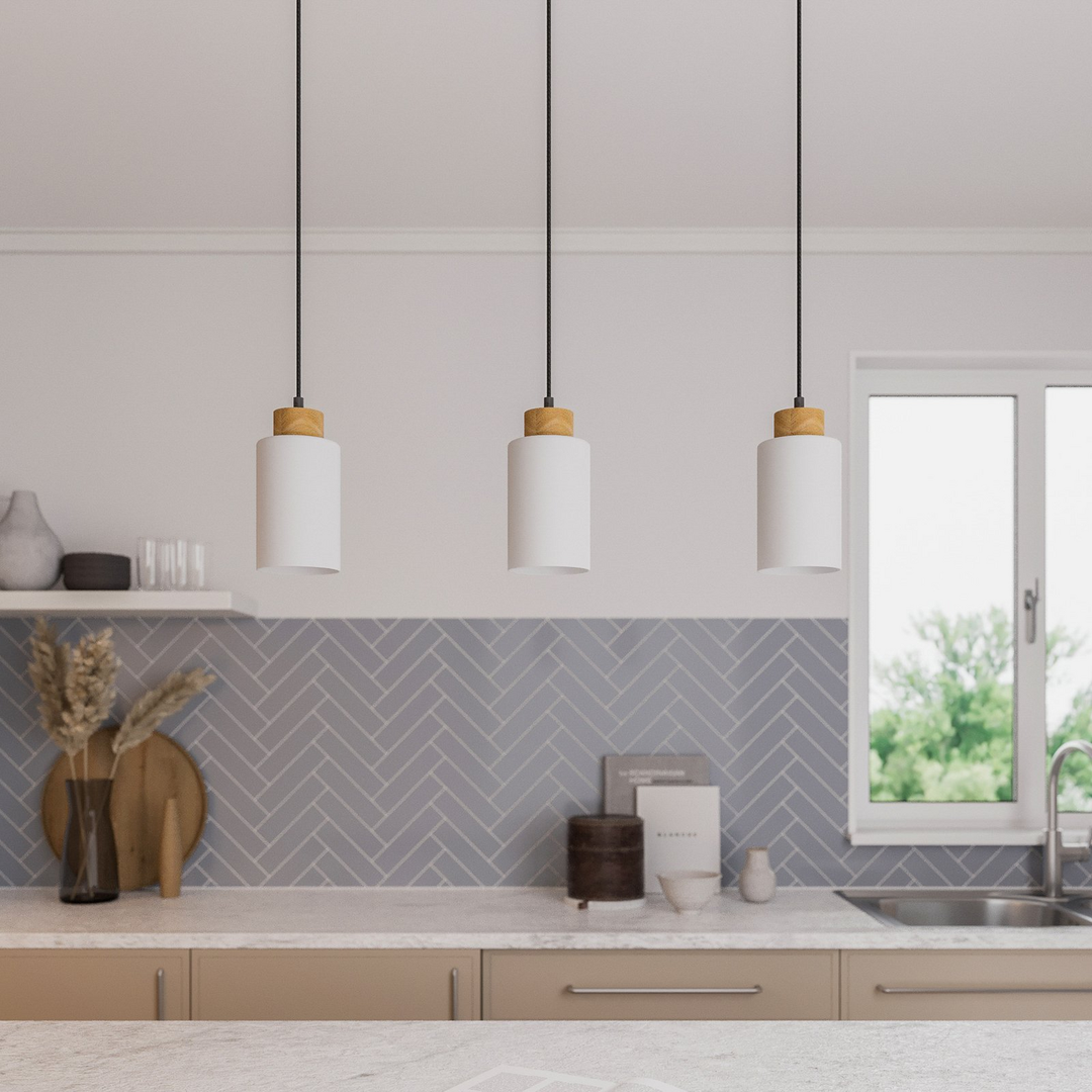 Envostar Talia Pendelleuchte Pendelleuchte Lampe 3 Fl E27 Linea Eiche Weiß Sc497 B-Ware