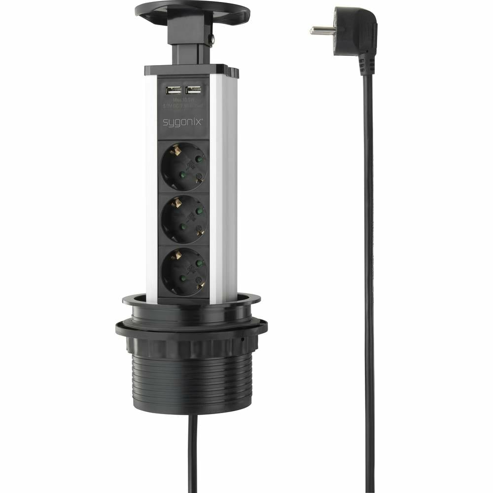 B-Ware Sygonix Sy 4737794 Steckdosenturm Mehrfachsteckdose Schwarz Silber Schutzkontakt