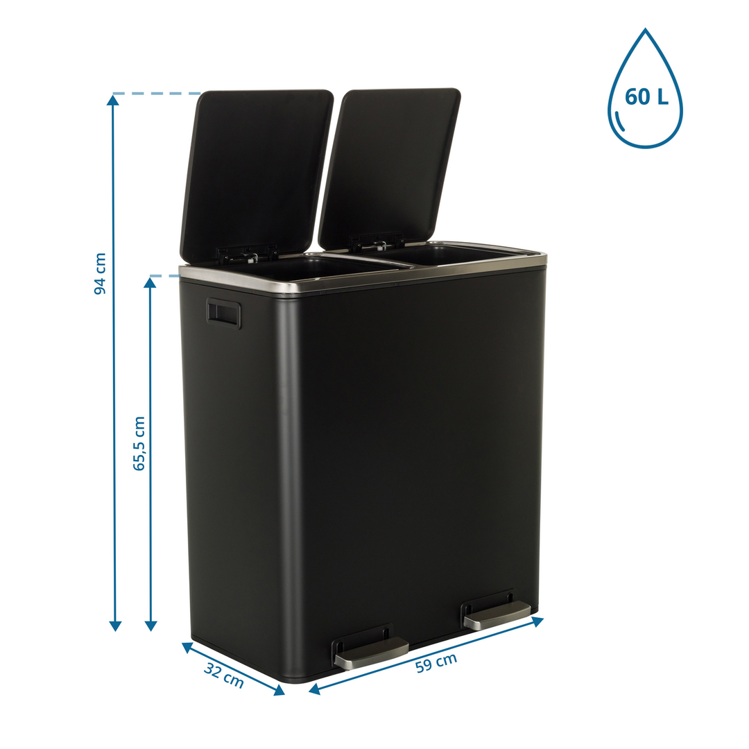 Hjh Office Abfallsammler Mülltrennsystem Clean Xi 60 L  Stahl Schwarz Mülleimer B-Ware
