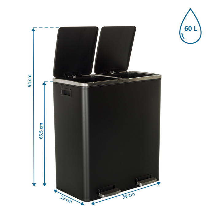 Hjh Office Abfallsammler Mülltrennsystem Clean Xi 60 L  Stahl Schwarz Mülleimer B-Ware