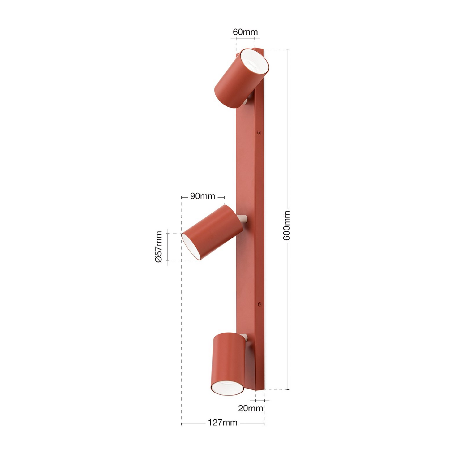 Spot de plafond Penn, rouge corail, 60 cm de long, acier et aluminium, luminaire, qualité B