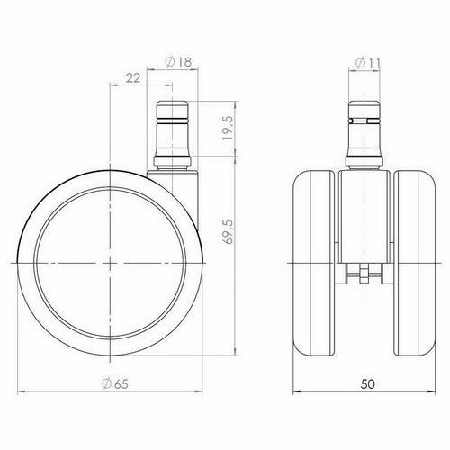 B-Ware Hjh Office 5x Rolo 11mm/65mm Hartböden Stuhlrollen Bürostuhlrollen Schwarz830