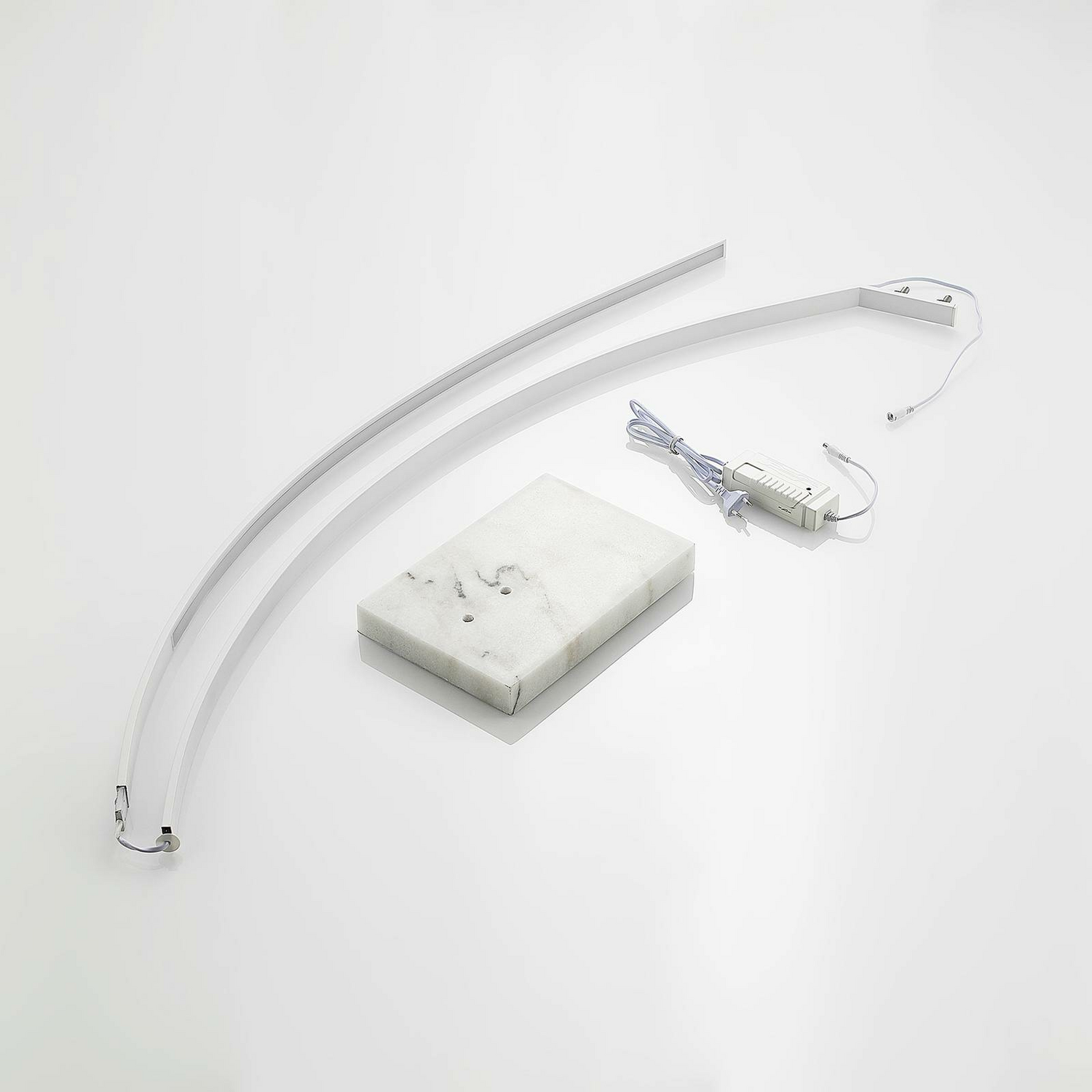 B-Ware Lindby Stehlampe Bogenleuchte Led Kendra Weiß Dimmer Marmorfuß Aluminium