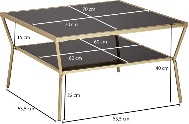 Wohnling Couchtisch Glastisch Glas Schwarz 70 x 70 cm Ebenen SIEHE TEXT/FOTO