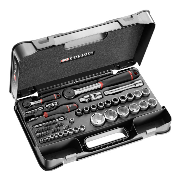 Facom Steckschlüsselsatz Satz 1/4 Zoll 1/2 Zoll 6 Kant Metrisch 56 Teile R161 B   B-Ware - 3662424076169