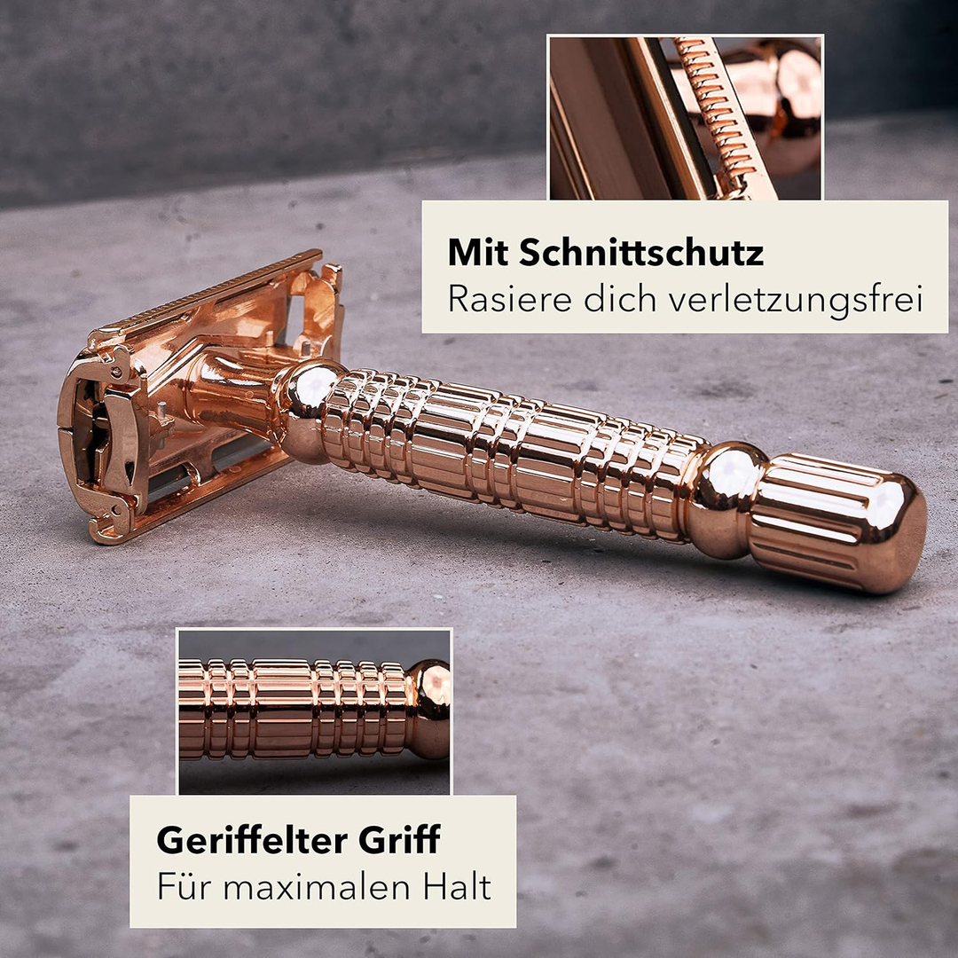 Störtebekker Rasierhobel Rasierer inkl. 10 Klingen Etui mit Spiegel rose gold424