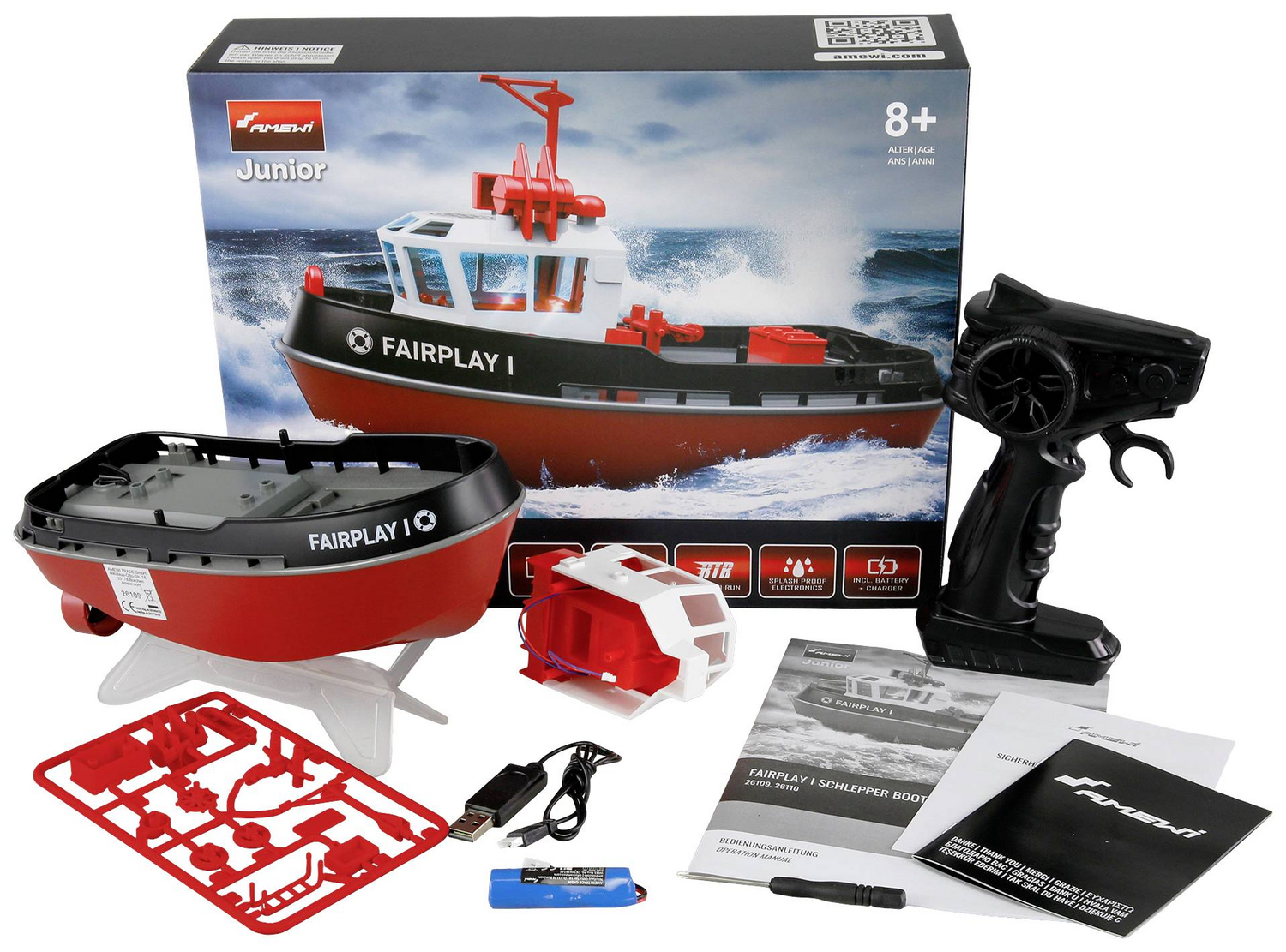 B-Ware Amewi  Rc Einsteiger Motorboot Rt R 225 Mm Modellboot Schiff Ferngesteuertes Boot - 4262408975151