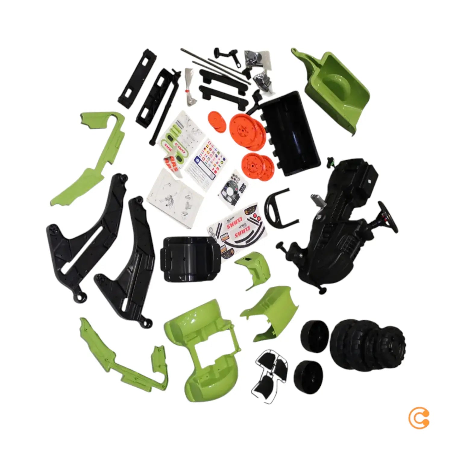 C-Ware Falk Trettraktor Kinderfahrzeug Traktor Claas Lader Hänger Grün Siehe Text/Foto - 3016202040154