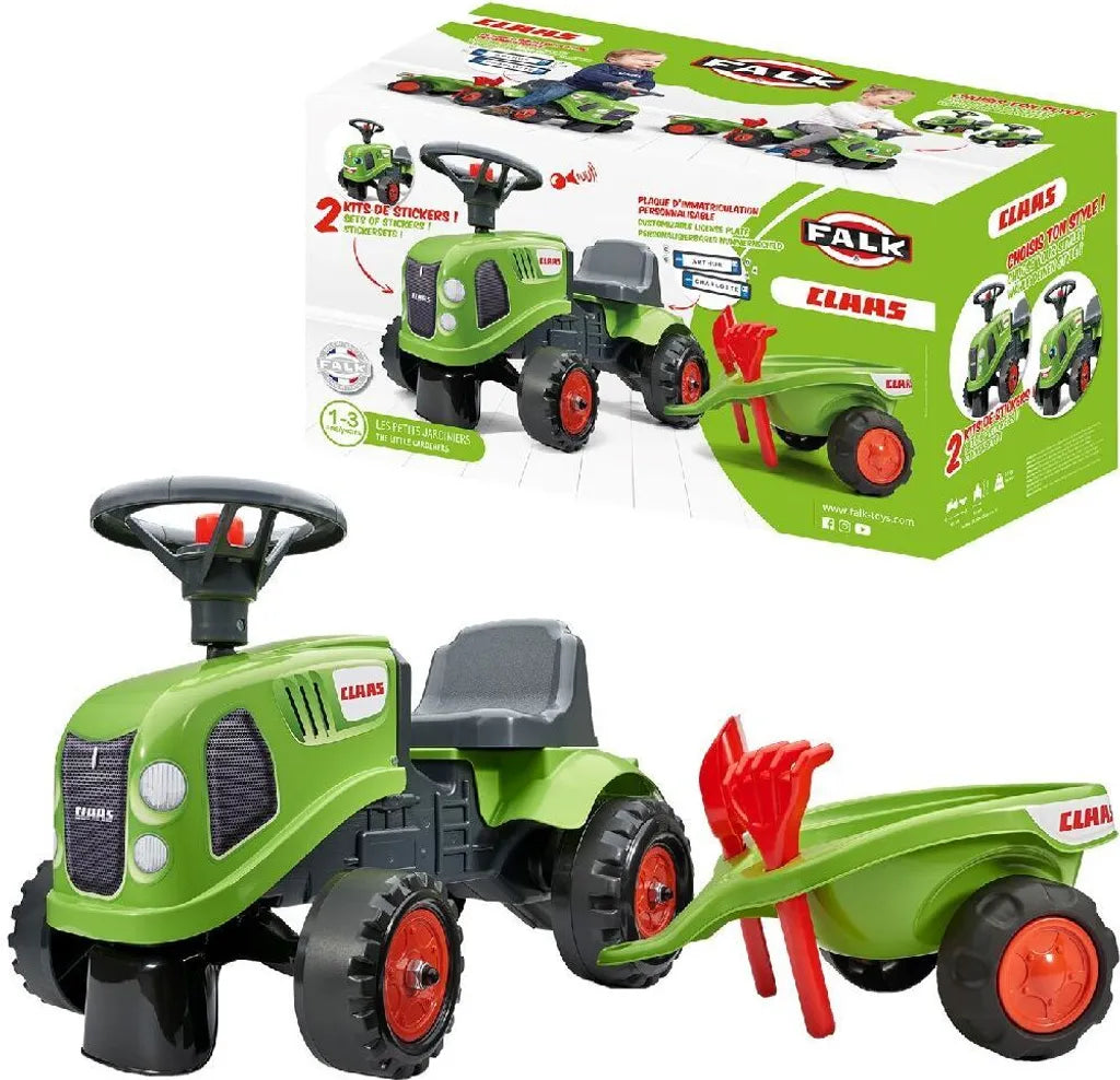 Falk Trettraktor Bagger Kinderfahrzeug Claas grün mit Deichsel Schaufel Schwader - 3016200021230