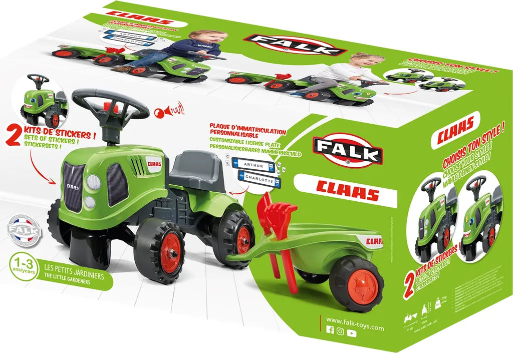 Falk Trettraktor Bagger Kinderfahrzeug Claas grün mit Deichsel Schaufel Schwader - 3016200021230