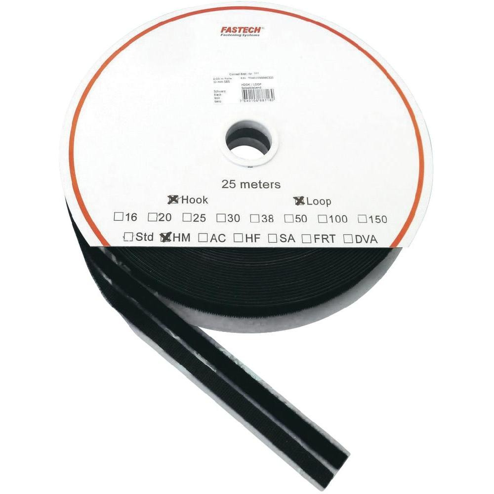 Fastech Sbs Klettband Riemen Schwarz Hotmelt Polyamid Selbstklebend 25 M 10 Mm B-Ware - 7640108887160