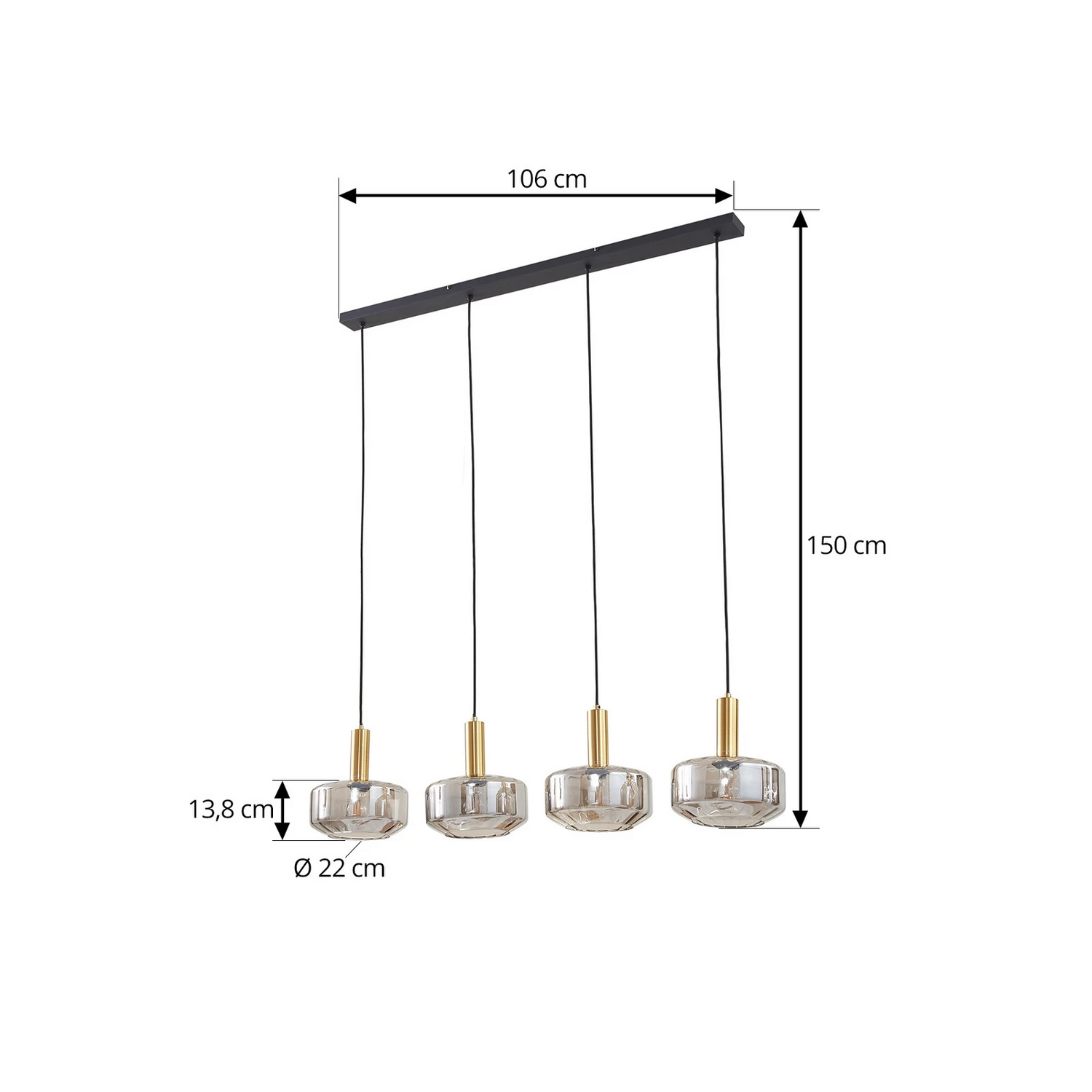 Lindby Hängeleuchte Hildur 118 Cm Rauchgrau Glas Deckenlampe Lampe Leuchte S866 B-Ware - 4251911793314