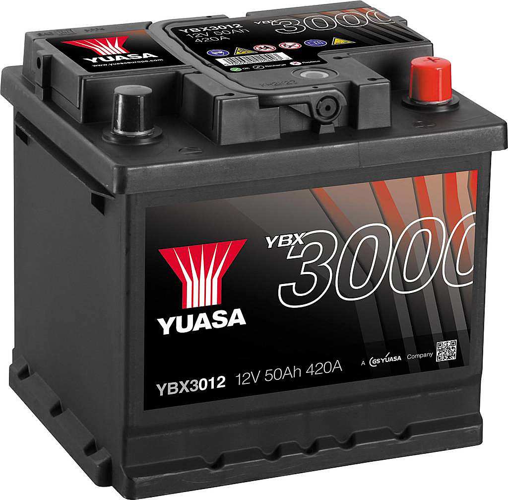 Yuasa SMF YBX3012 Autobatterie 12 V 50 Ah T1 Zellanlegung 0 Ladezustandsanzeige