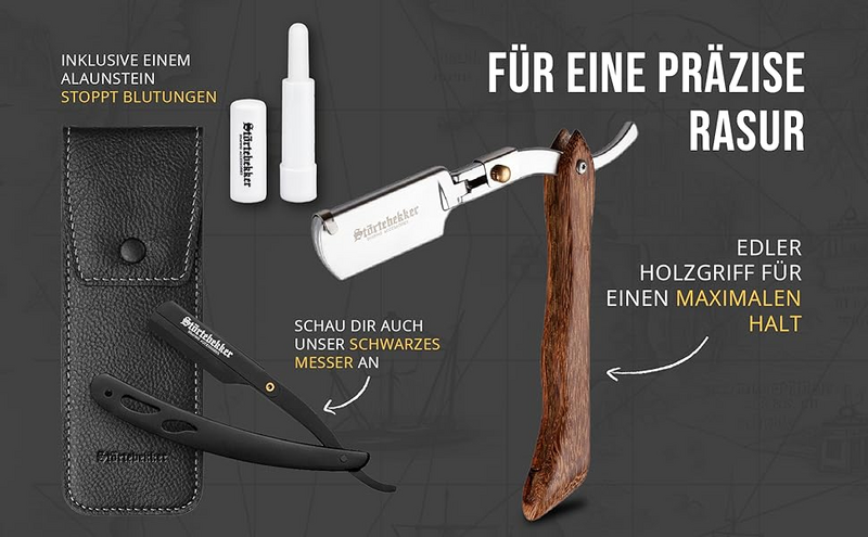 B-Ware Störtebekker Rasiermesser Rasierer Bartrasierer Inkl 10 Klingen Echtleder E153