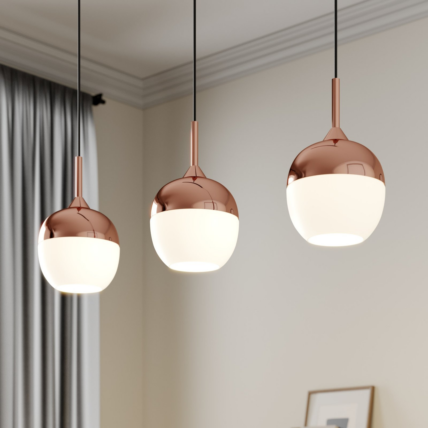 Suspension Lindby Rangina de qualité B, lampe suspendue, plafonnier, cuivre, 3 lumières 