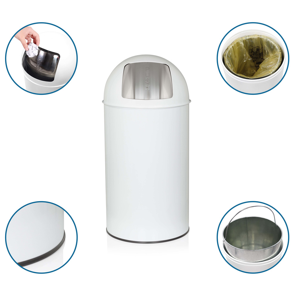 B-Ware Hjh Office Abfallsammler Mülleimer Push 50 L Mülleimer Abfalleimer Satin Weiss