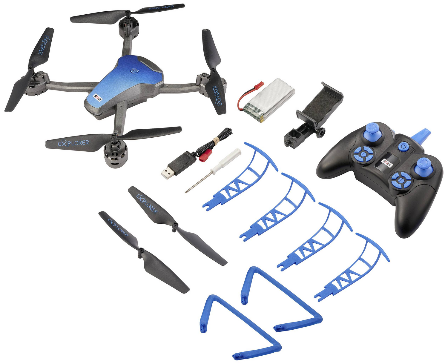 B-Ware Reely Marathon Quadrocopter Rt F Einsteiger Kameraflug Blau Metallic Drohne235