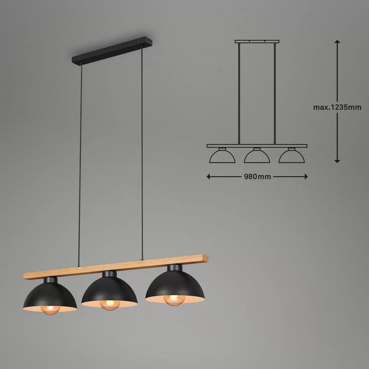 Briloner Hängeleuchte Hängelampe Deckenlampe E27 4046-035 schwarz holz 3-flammig