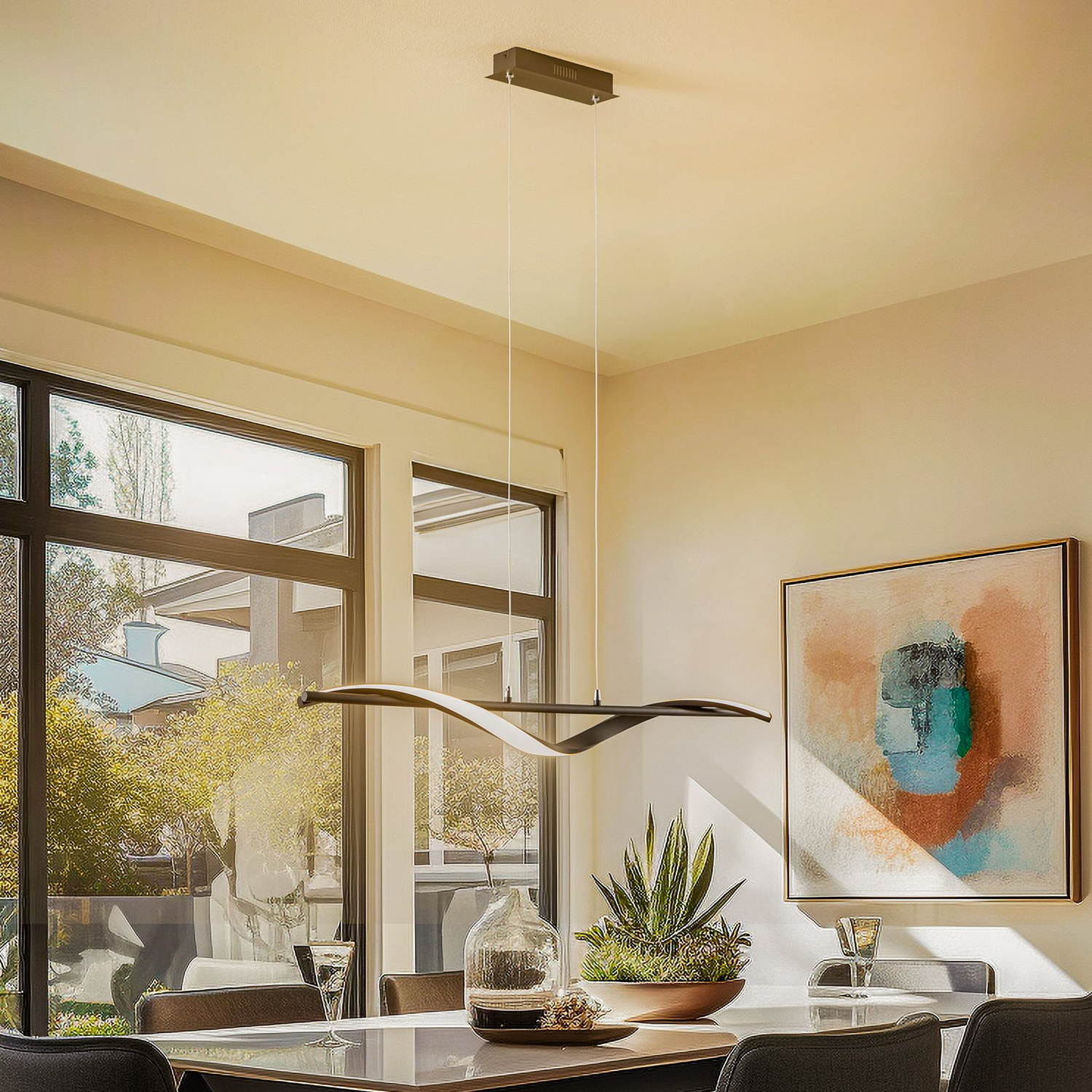 B-Ware Lindby Munja Led Hängeleuchte Dimmbar Sandschwarz Deckenlampe Deckenleuchte S882