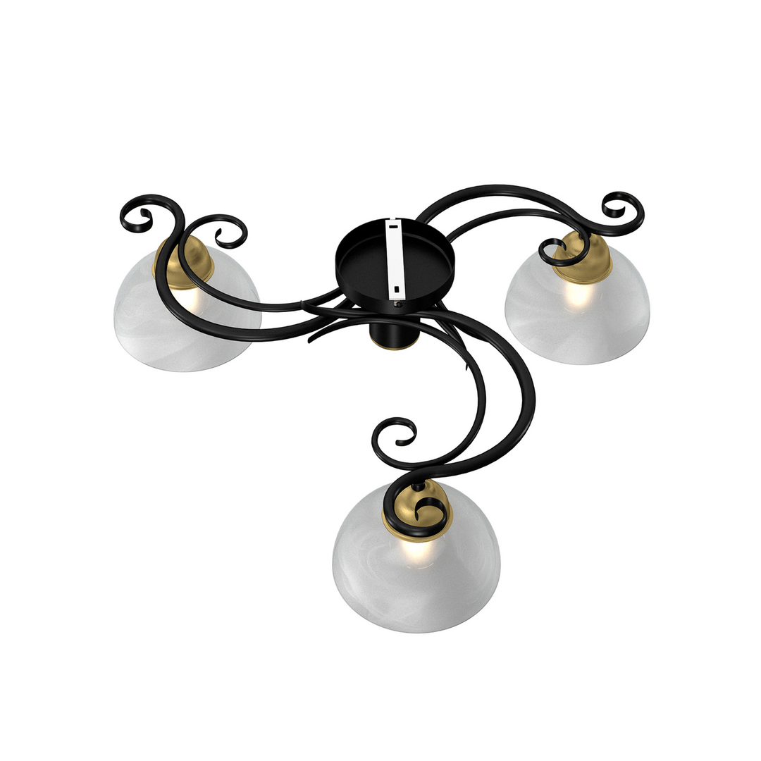 Luminex Deckenlampe Flora Deckenleuchte Leuchte 3 Glasschirme Schwarz Messing    B-Ware - 5907565959772