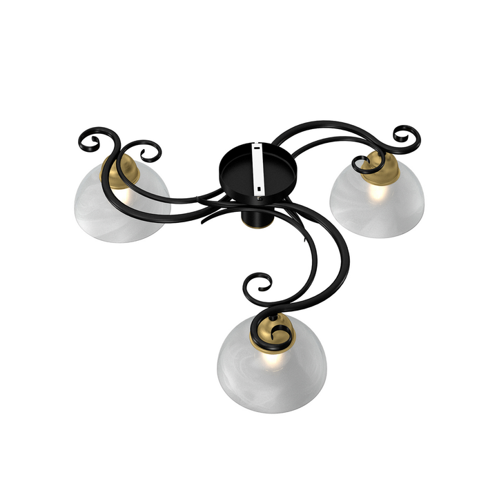 Luminex Deckenlampe Flora Deckenleuchte Leuchte 3 Glasschirme Schwarz Messing    B-Ware - 5907565959772