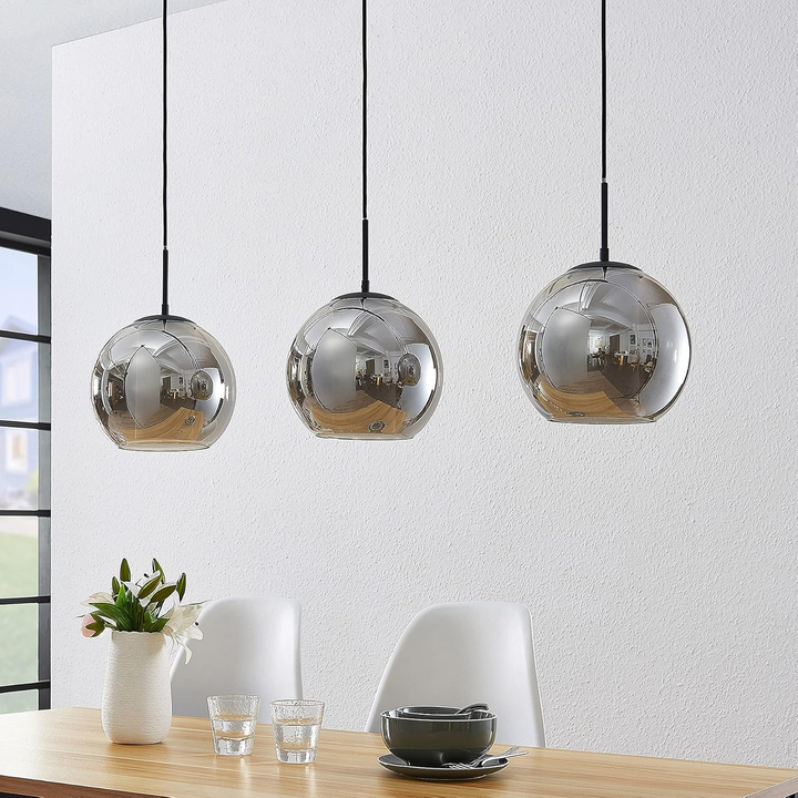 Lindby Yela Glas-Hängeleuchte Lampe Leuchte Deckenlampe dreiflammig rauchgrau