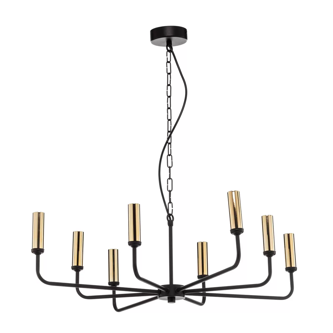 Ampli Kronleuchter Leuchte Schwarz Gold 8 Flammig Deckenleuchte Hängeleuchte E14 B-Ware