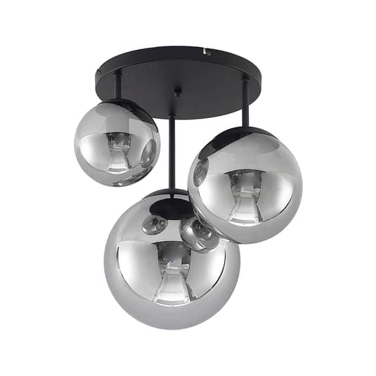 Plafonnier Lindby Teeja de qualité B, lampe de plafond avec 3 globes en verre, couleur fumée 311