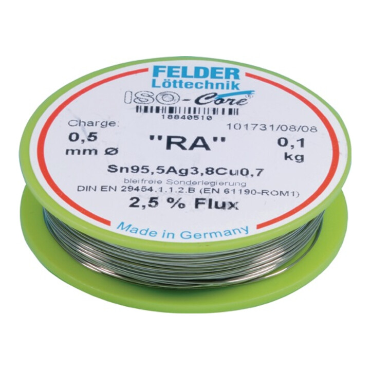 Felder Lötdraht Draht Iso Core Ra 0,5mm Sn95,5 Ag3,8 Cu0,7 100g B-Ware - 4005796188631