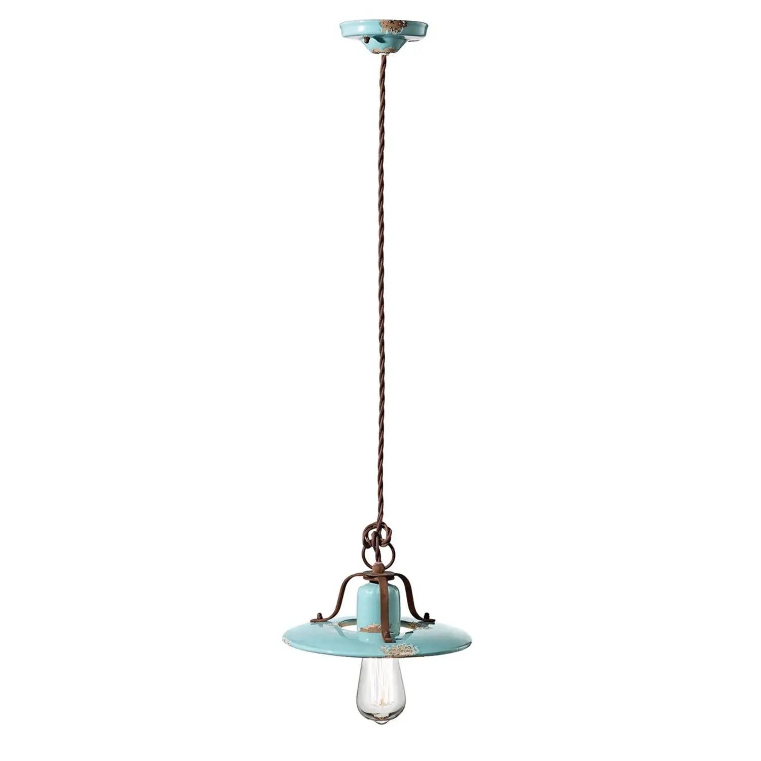 B-Ware Ferroluce Pendellampe Hängelampe Vintage Giorgia Metall Keramik Türkis Rost E27 - 8056772560862