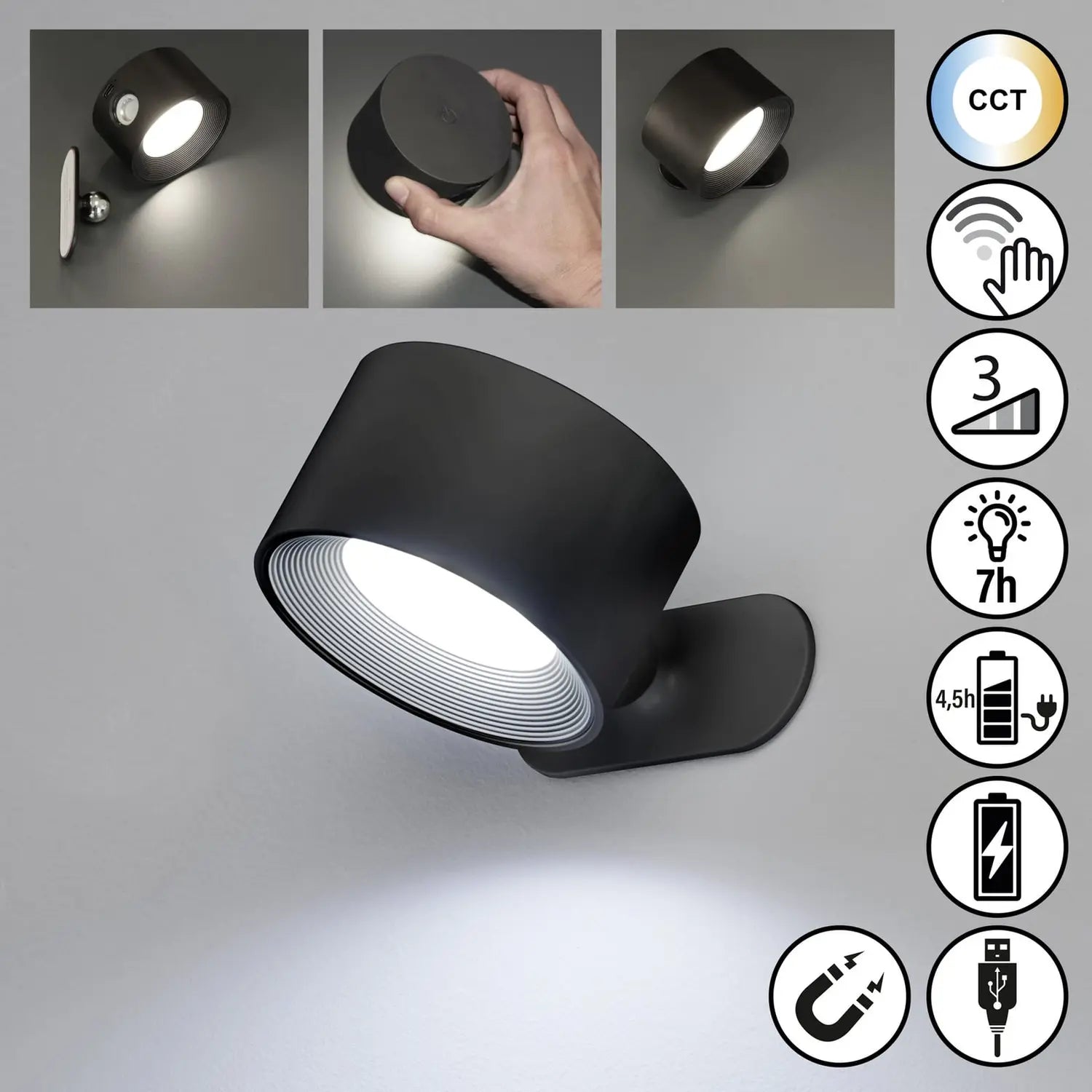 B-Ware Fh Lighting Wandleuchte Magnetic Akku Schwarz Usb Led Dimmer Cct 8 Cm 2 Stück - 4052231300486