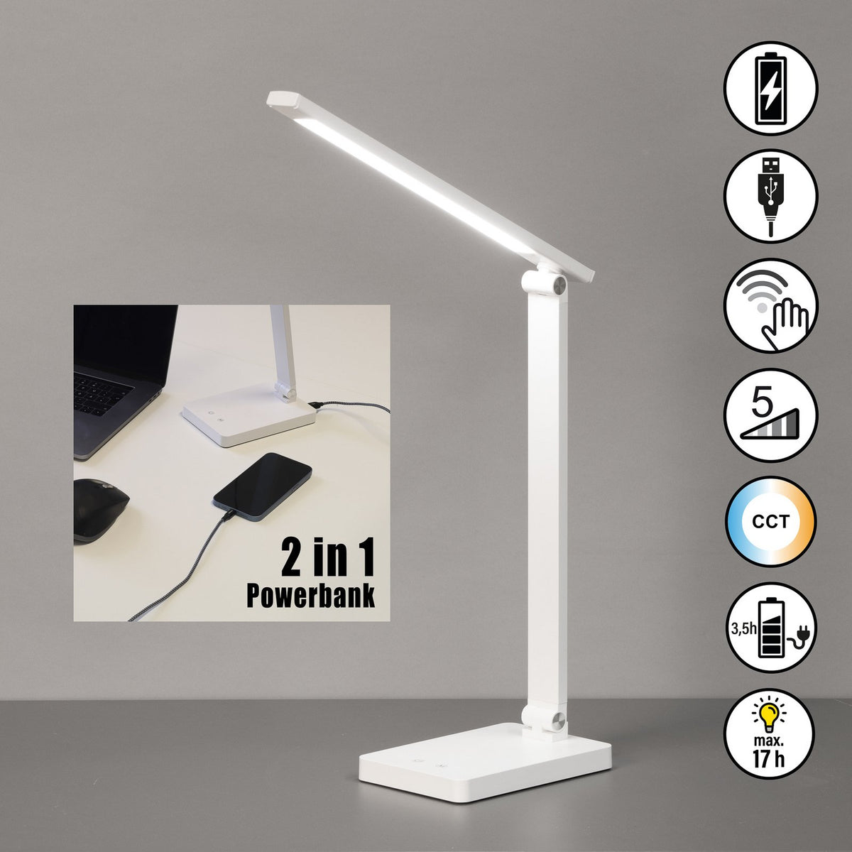 FH Lighting Tischleuchte Schreibtischlampe LED Akku weiß Sensor dimmbar CCT - 4052231505065
