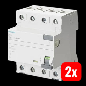B-Ware Siemens Fi Schutzschalter Schalter 4polig 40 A 0.03 A 400 V 5 Sv3344 6 Grau 2 Stück