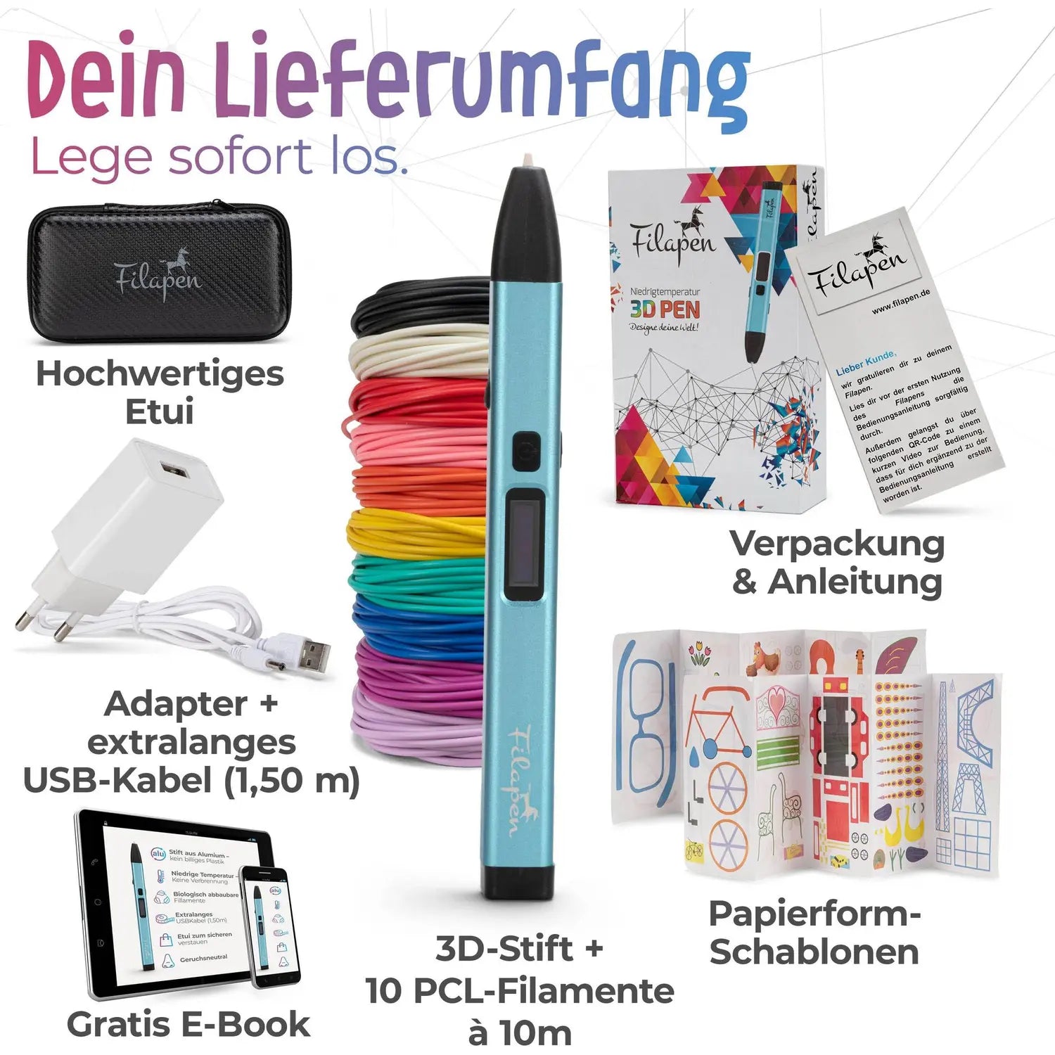 D-Ware Filapen 3 D Stift Drucker Stift Fp 01 Set Mit 10 Filamenten Defektware - 4744999010126