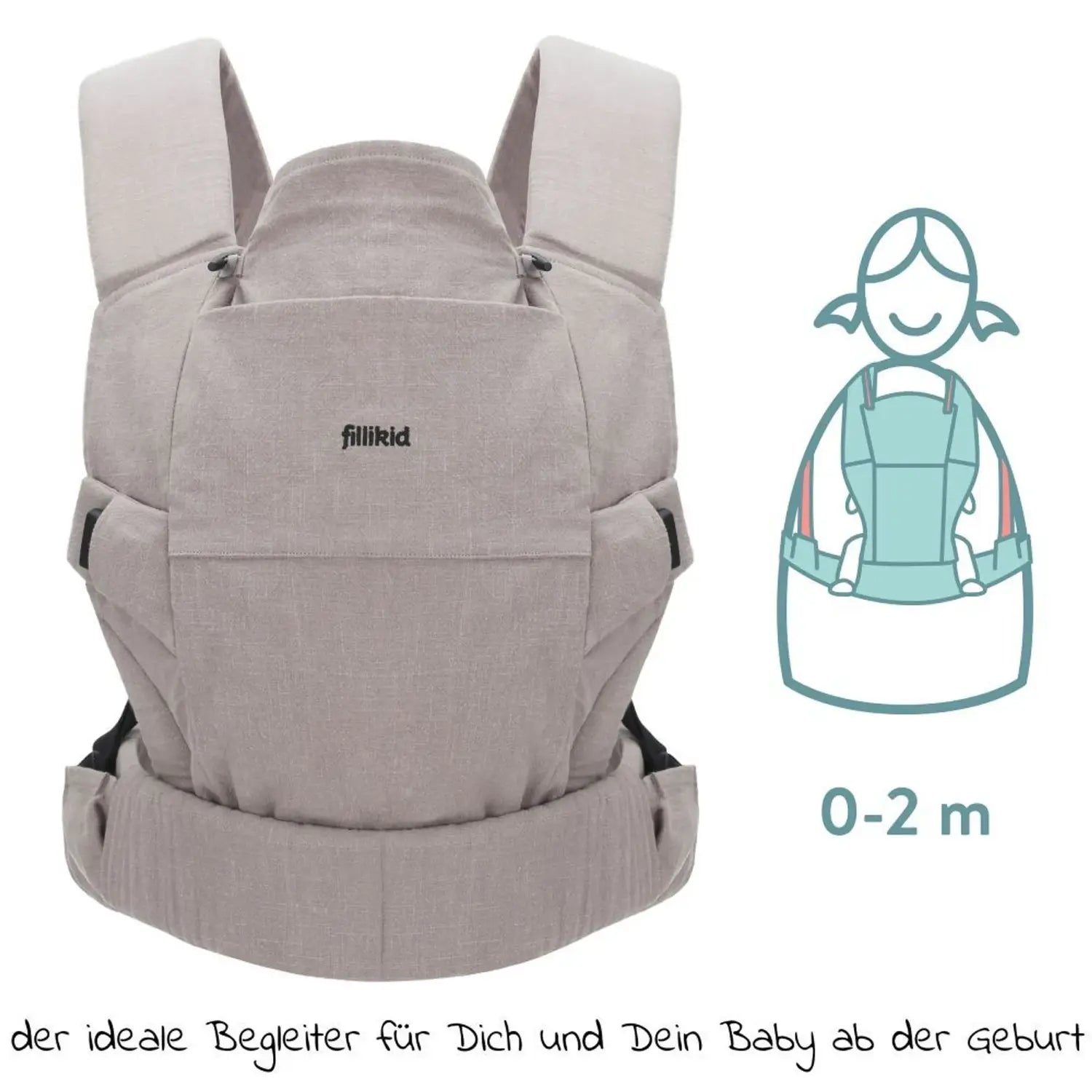 B-Ware Fillikid Babytrage Tragesystem Babytrageposition Für Bauch Hüfte Rücken Grau - 9120123442233