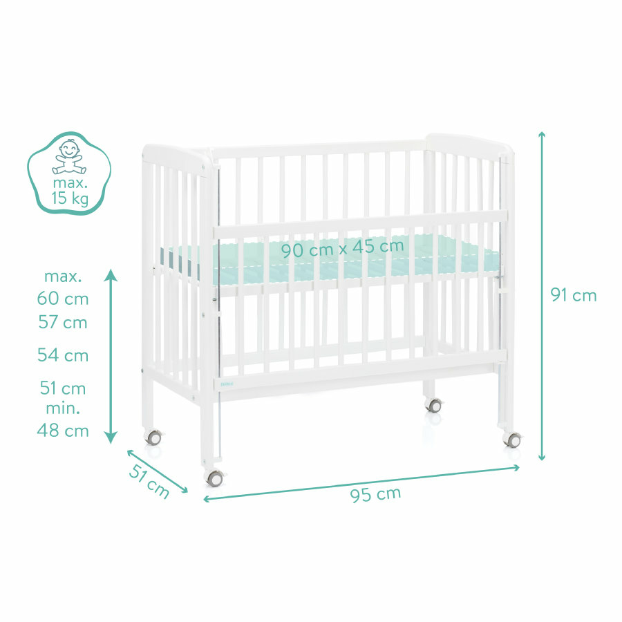B-Ware Fillikid Nino Beistellbett Babybett Gitterbett Babygitterbett Bett Weiß 90x45 Cm - 9120123441847