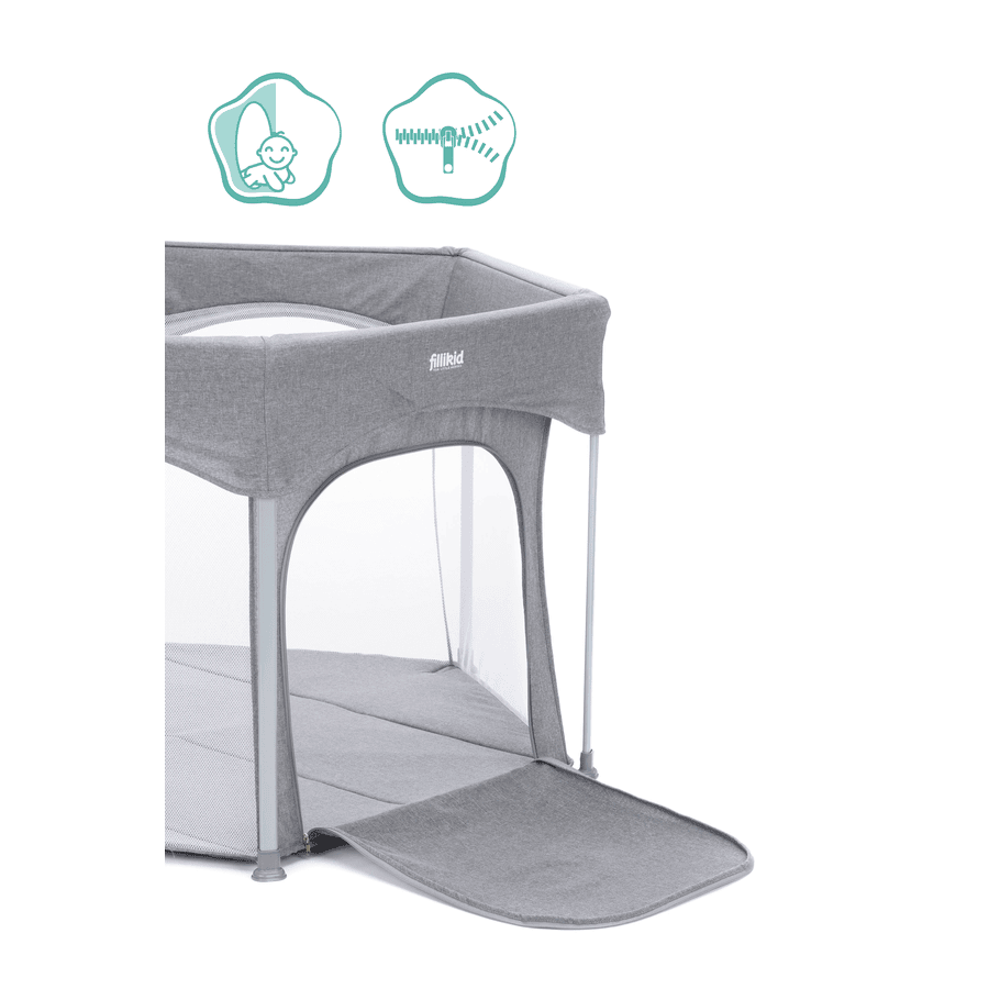 B-Ware Fillikid Athen Laufgitter Krabbelgitter Laufstall Schutzgitter Tragetasche Grau - 9120123443995