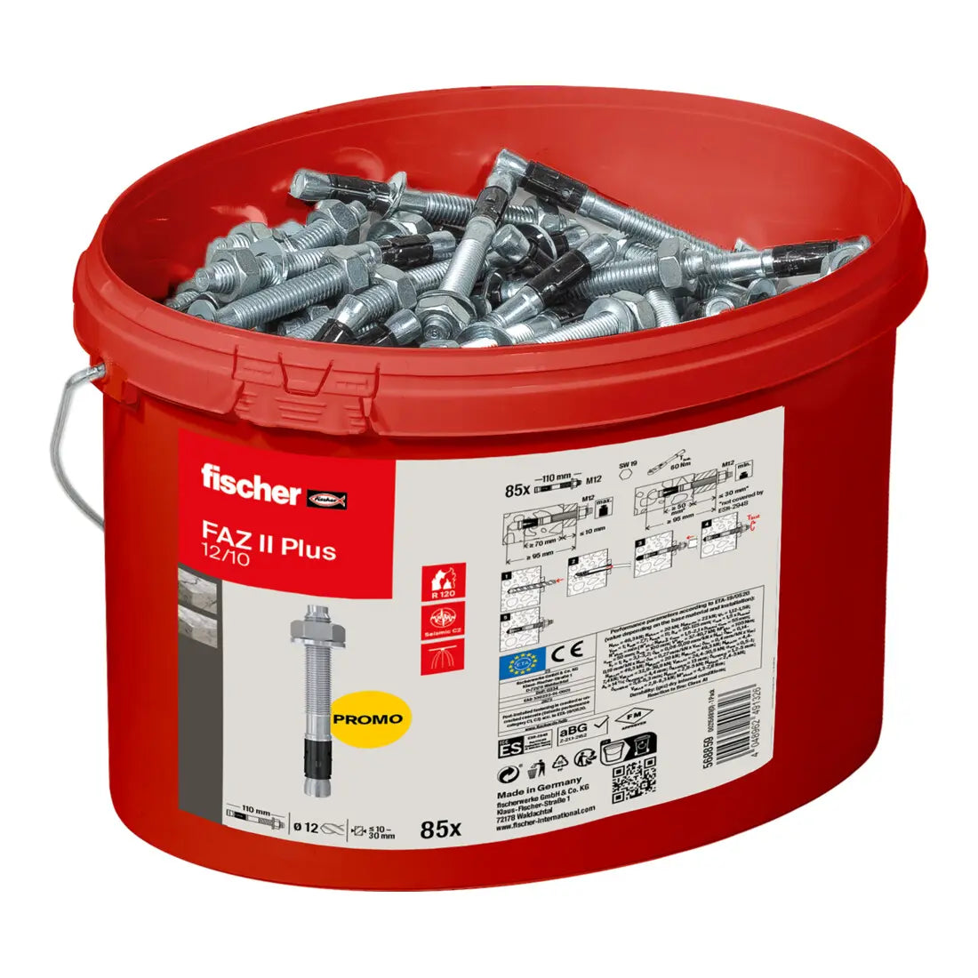 B-Ware Fischer Bolzenanker Schwerlastanker Faz Ii Plus 12/10 Eimer Verankerung 85 Stück - 4048962491326