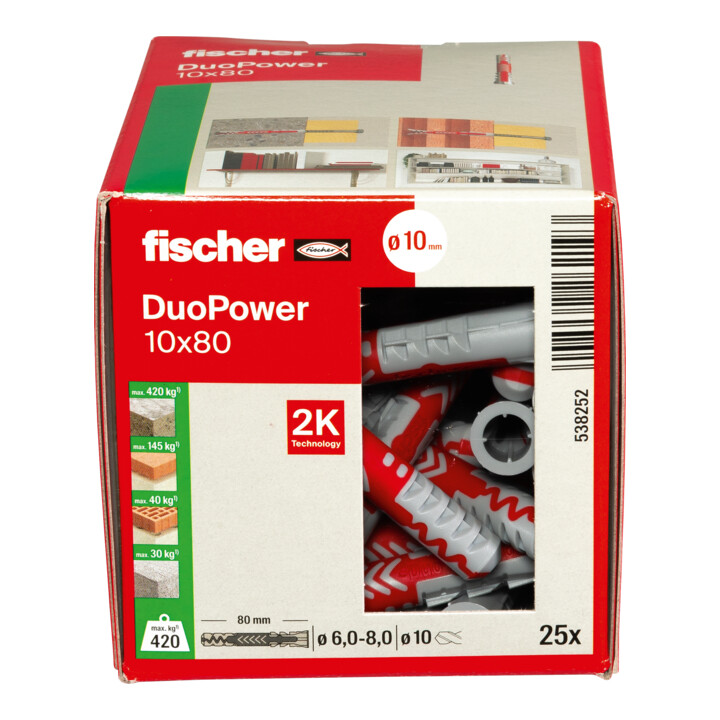 B-Ware Fischer Dübel Befestiger Duopower 10 X80 Ld Nylon Bohrloch Haltewert 3 Sets - 4048962262193