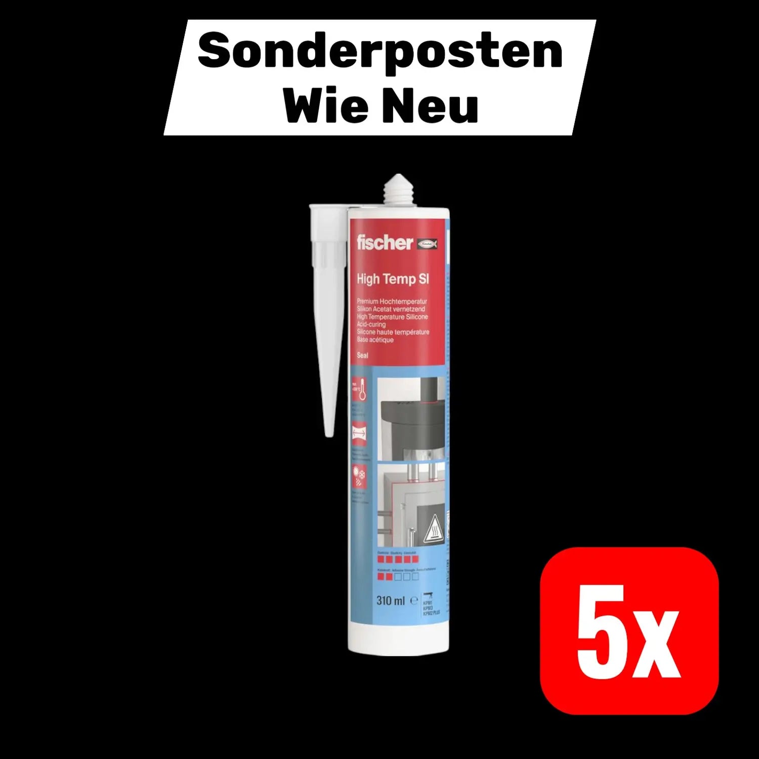 B-Ware Fischer Dhs Rb Spezial Silikon Dichtstoff Hochtemperatursilikon Rot 5 Stück - 4006209531259