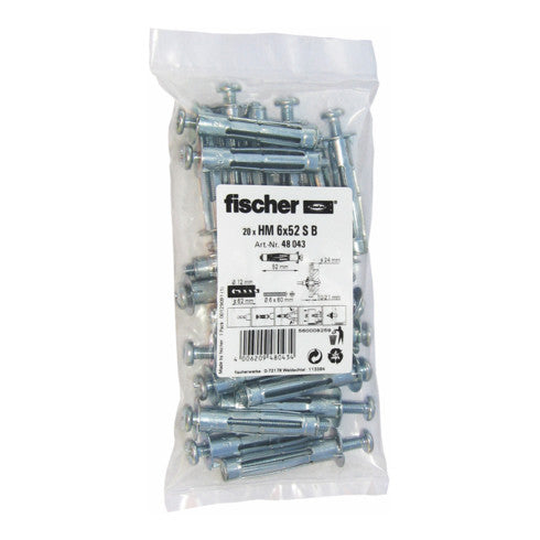 Fischer Hohlraum-Metalldübel Anker Dübel HM 6x52 S B 20 Metallbefestigung 29x - 4006209480434