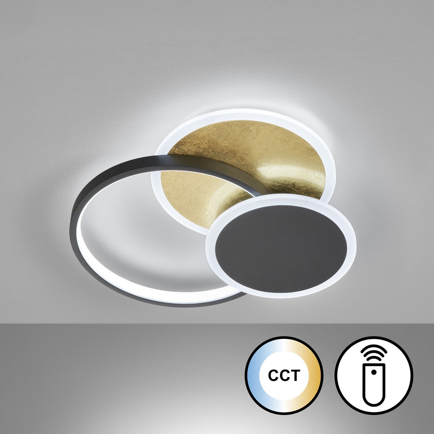 Fischer & Honsel Led Deckenlampe Leuchte Tomo Schwarz Gold 40 Cm Metall Remote  B-Ware - 4003694214803