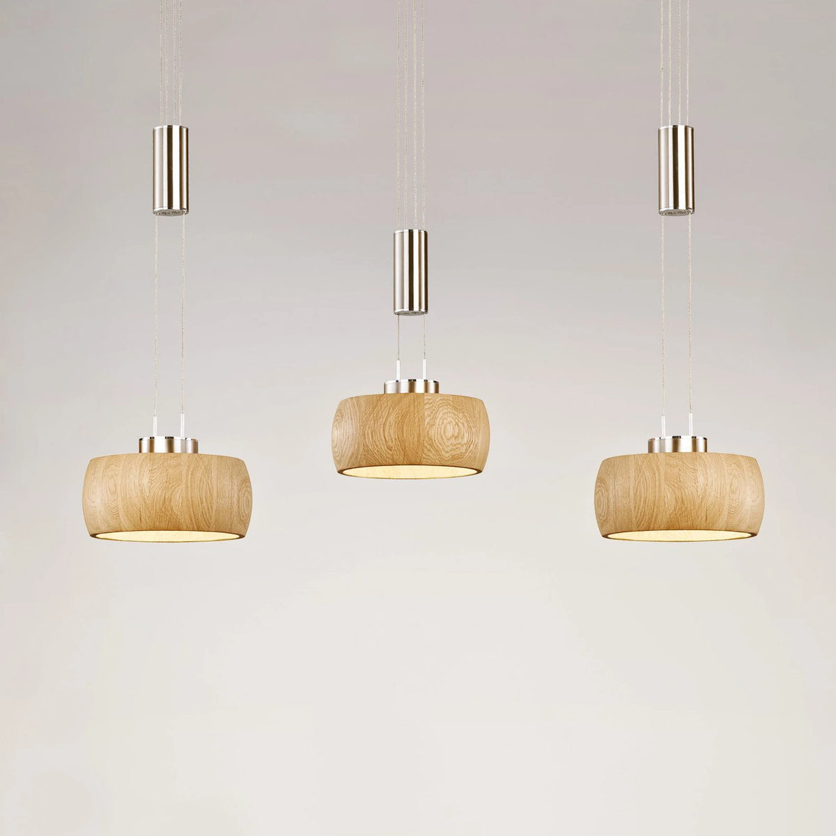 FISCHER HONSEL Pendelleuchte Hängelampe LED Eiche nickel Holz Metall 100 cm 3flg - 4003694610735