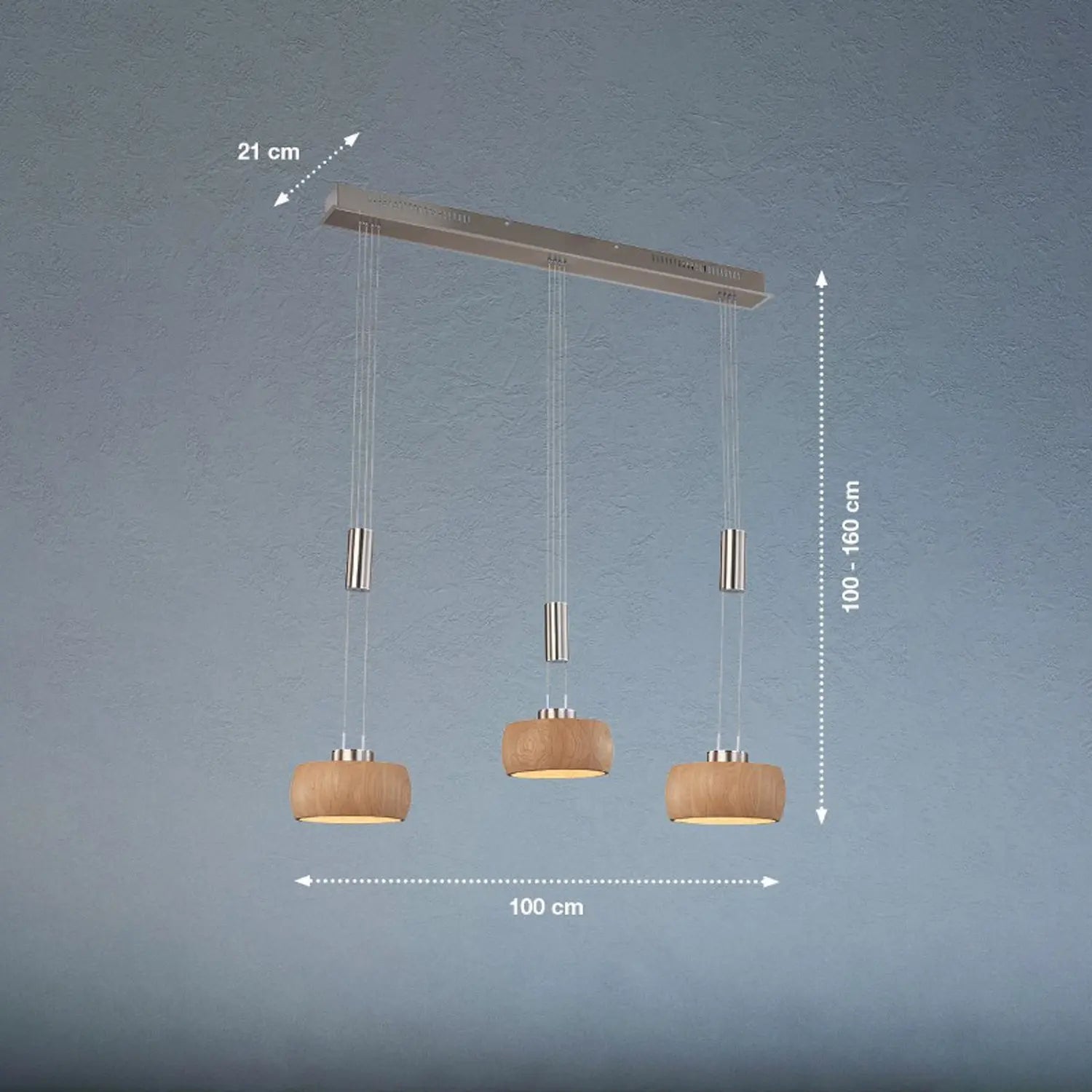 B-Ware Fischer Honsel Pendelleuchte Hängelampe Led Eiche Nickel Holz Metall 100 Cm 3flg - 4003694610735