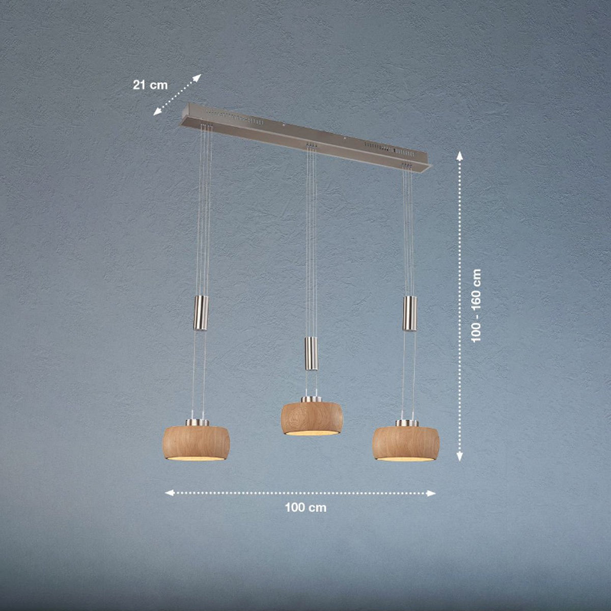 FISCHER HONSEL Pendelleuchte Hängelampe LED Eiche nickel Holz Metall 100 cm 3flg - 4003694610735