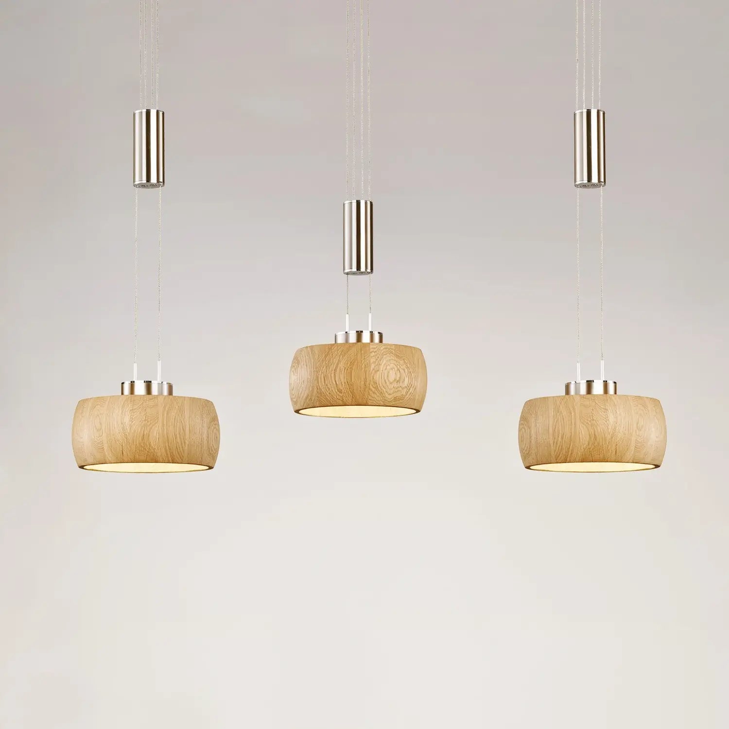 B-Ware Fischer Honsel Pendelleuchte Hängelampe Led Eiche Nickel Holz Metall 100 Cm 3flg - 4003694610735