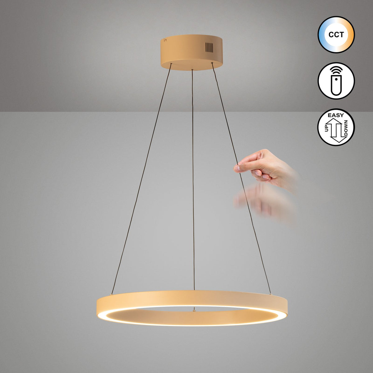 FISCHER & HONSEL LED Hängelampe Pendelleuchte Silvio Sandfarben Metall CCT 60cm - 4003694611381