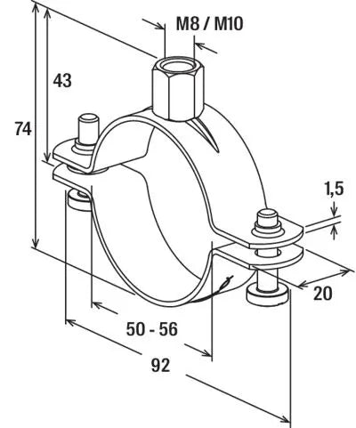 B-Ware Fischer Rohrschelle Schellenband Klemme Frs N Rohrschelle M8 M10 50 56mm 50 Stück - 4006209499221