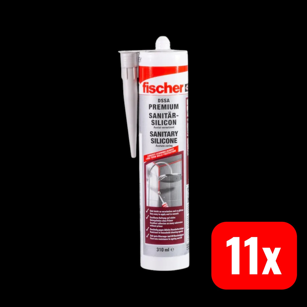 fischer Sanitärsilikon Silikon Dichtstoff pastös Fuge grau DSSA 310 ml 11 STÜCK - 4006209531020