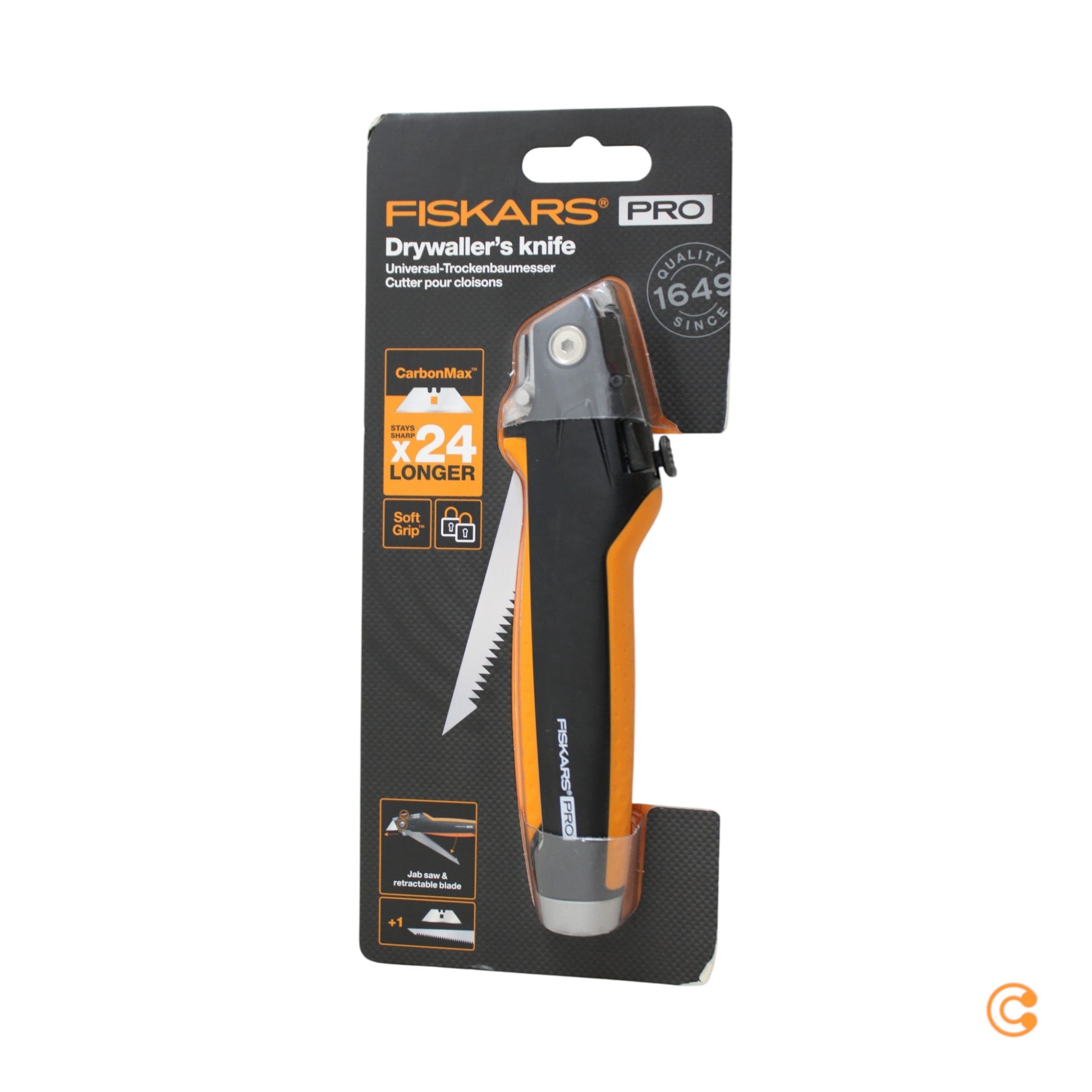 Fiskars Klappmesser Taschenmesser CarbonMax Messer Einziehklinge Schwarz Orange - 6411501701442
